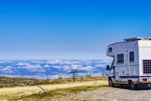 Caravan Clouds Motor Home Camping Car Mountain Nature Portugal Adventure — Stock Photo, Image