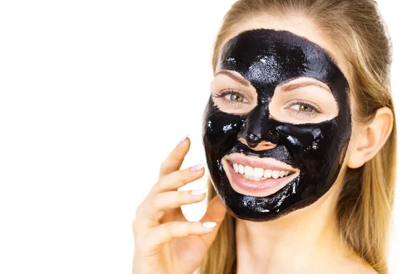 Young Woman Cosmetic Face Carbo Detox Black Peel Mask Spa — Stock Photo, Image