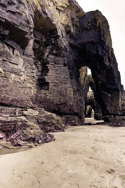 Cliff Formations Cathedral Beach Galicia Spain Playa Las Catedrales Catedrais — Foto Stock
