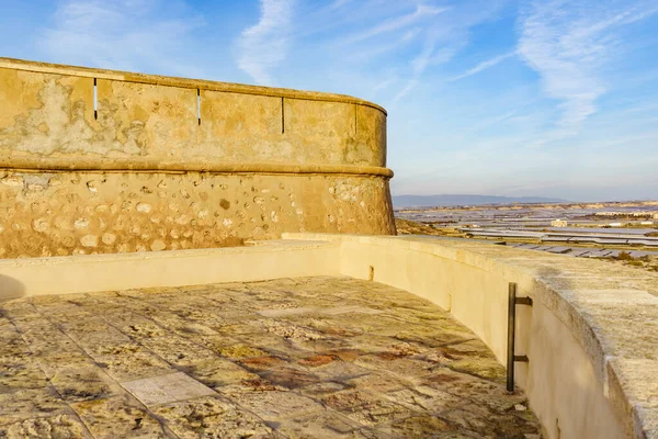 Kustbefästning Slott Guardias Viejas Och Plast Växthus Landskapsbild Vid Kusten — Stockfoto