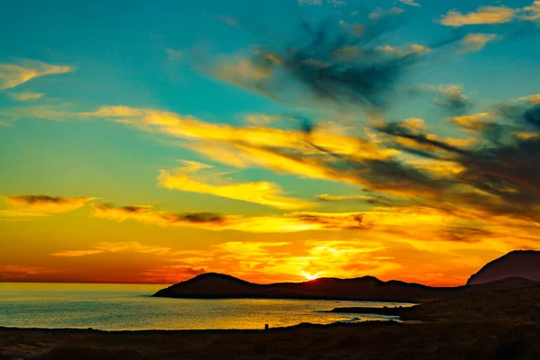 Sunset Sea Seaside Evening Landscape Calblanque Beach Murcia Spain — Fotografia de Stock