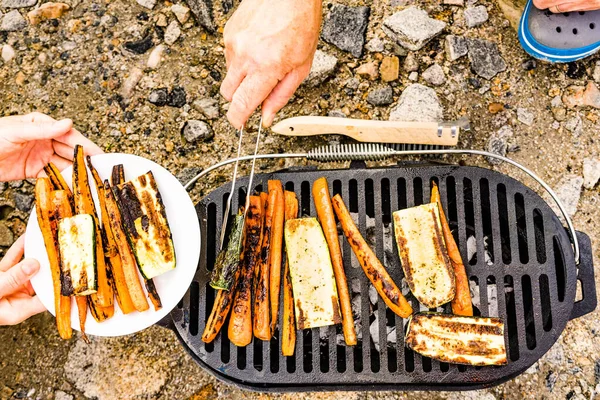 Assorted Delicious Grilled Vegetables Barbecue Grill Zucchini Carrot Vegetable Barbeque — Stockfoto