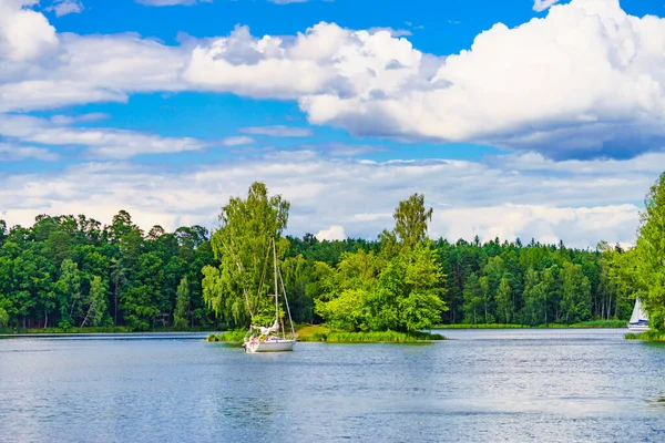 Yaz boyunca gölde tekne yatı. Polonya 'daki Tuchola Ulusal Parkı. Yatçılık, tatil konsepti..