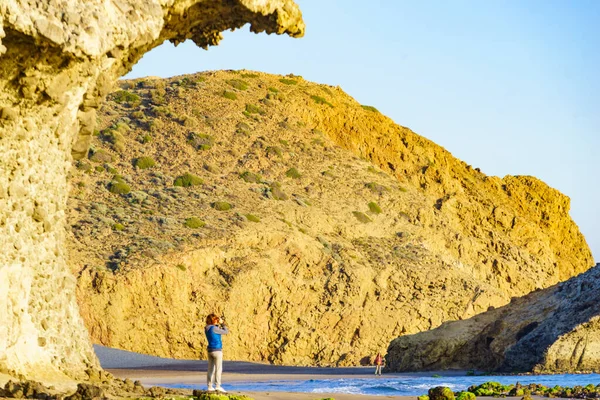 Spaziergänger Strand Von Monsul Naturpark Cabo Gata Nijar Küste Von — Stockfoto