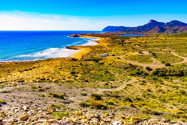Krajobraz Wybrzeża Morza Śródziemnego Brzeg Morza Plaży Regionie Murcja Calblanque — Zdjęcie stockowe