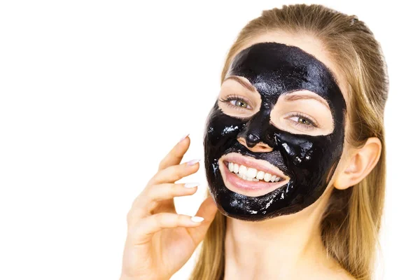 Young Woman Cosmetic Face Carbo Detox Black Peel Mask Spa — Stock Photo, Image