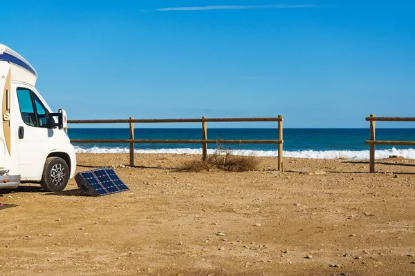 Caravan Camping Beach Portable Solar Photovoltaic Panel Charging Battery Camper — Stock Photo, Image