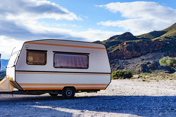 Caravan Trailer Camping Sierra Alhamilla Spain Travelling Vacation Mobile Home — Stock Photo, Image