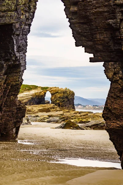 Cliff Formations Cathedral Beach Galicia Spain Playa Las Catedrales Catedrais — Stockfoto