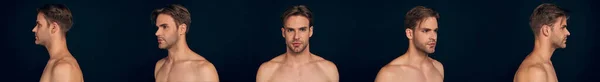 Collage Handsome Young Man Isolated Portrait Shirtless Muscular Man Standing — Stockfoto