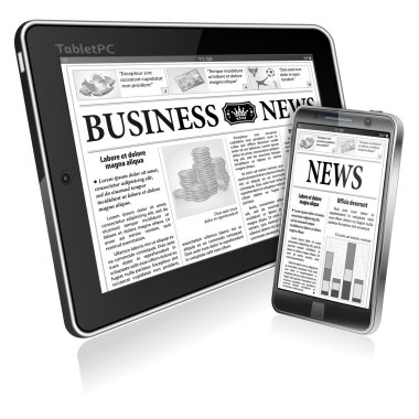 Concept - Digital News. Tablet PC and Smartphone with Business N clipart