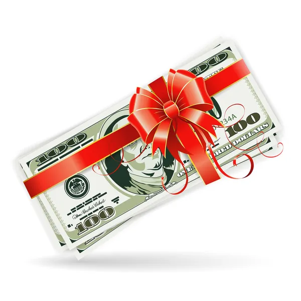 Dollar Bills with Ribbon and Bow — Stock Vector