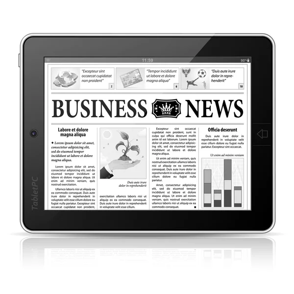 Concepto - Noticias digitales. Tablet PC con Noticias de Negocios en Pantalla — Vector de stock