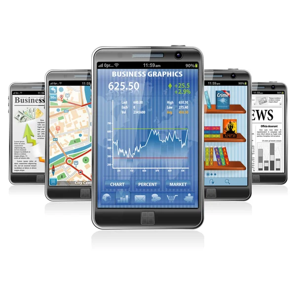 Smartphones with various Applications Royalty Free Stock Illustrations
