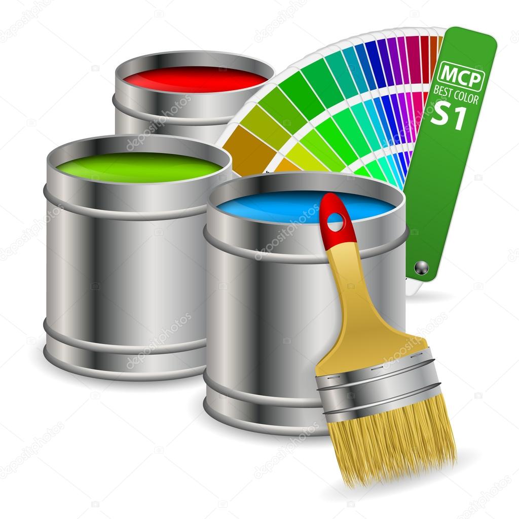 Paint brushes with colored paint in cup. 23675647 Vector Art at