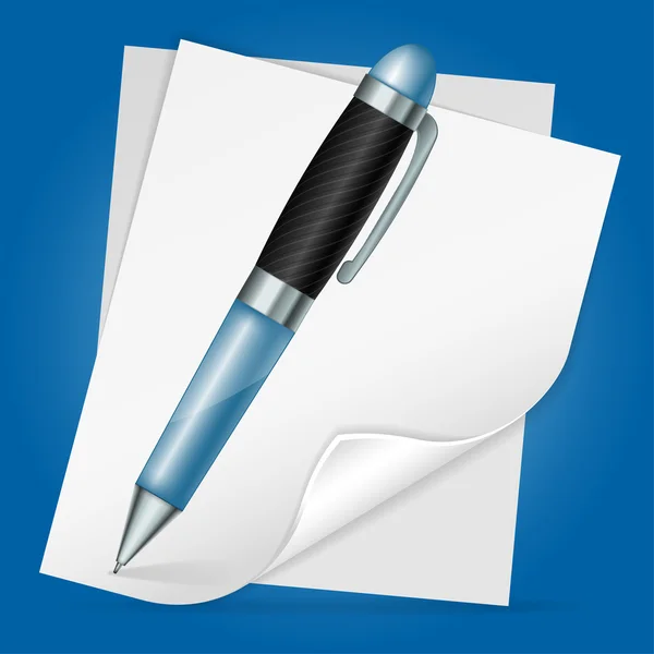 Pen met blad papier — Stockvector