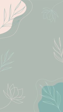 Soyut Botanik dikey arkaplan, Soyut Yapraklar ve Çiçekler manolya, dekorasyon tasarımı için çizgi sanatı.