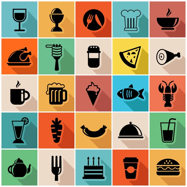 在现代平面设计中的五颜六色的食物图标矢量插图集 — 图库矢量图片