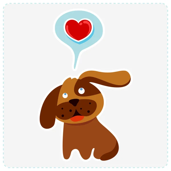 Cute cartoon hond denkt om liefde — Stockvector