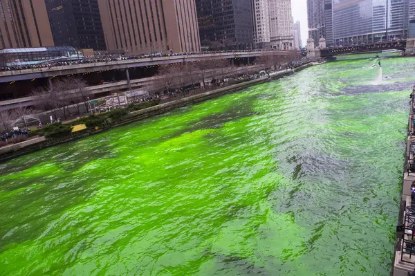 芝加哥河染成绿色 — 图库照片