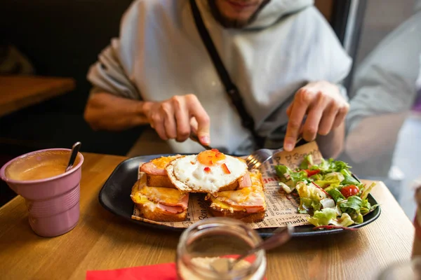 Comer Café Manhã Com Ovos Café — Fotografia de Stock