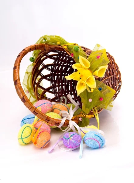 Design basket with eggs — Stock Photo, Image