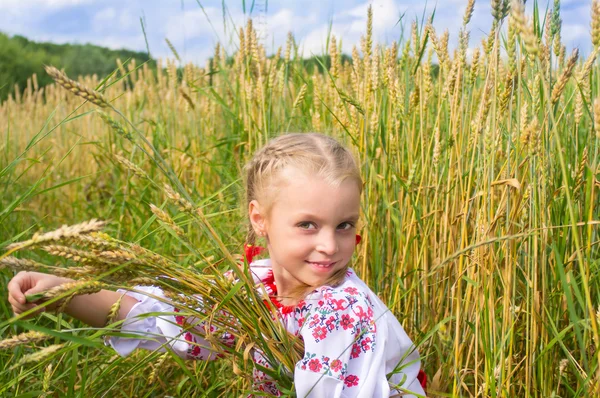 Meisje op tarweveld — Stockfoto