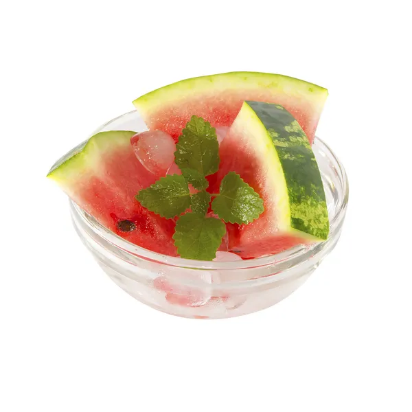 Plaat van met drie segmenten van watermeloen — Stockfoto