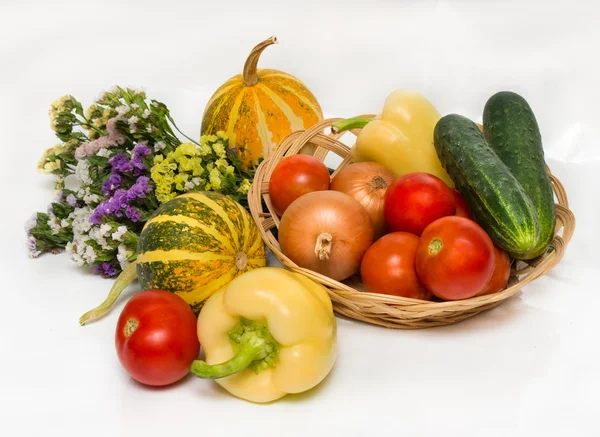 Autumn vegetables with flowers — Stock Photo, Image