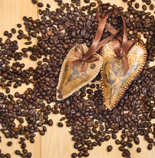 Two decoration of heart on the coffee — Stock Photo, Image