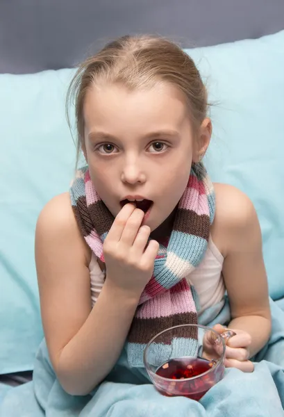 Sick child take medicine. — Stock Photo, Image