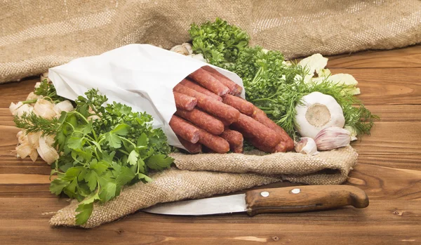 Hunting sausages in a white package — Stock Photo, Image