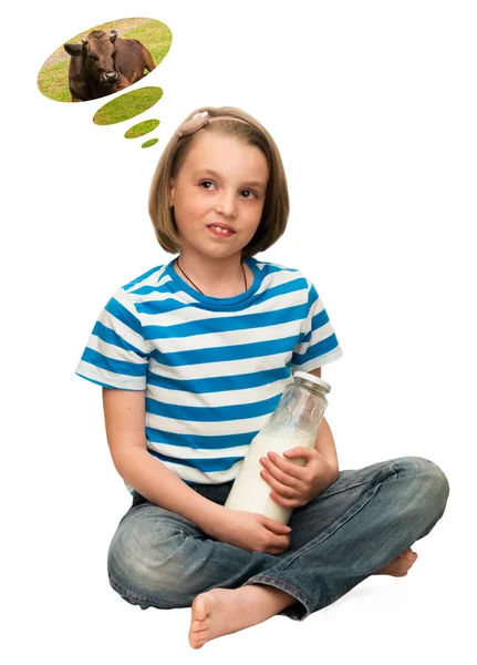 Ребенок с бутылкой молока . — стоковое фото