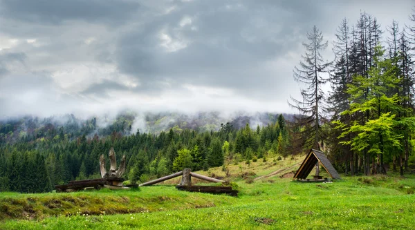 Bancos de madera y un mirador en el bosque  . — Foto de Stock