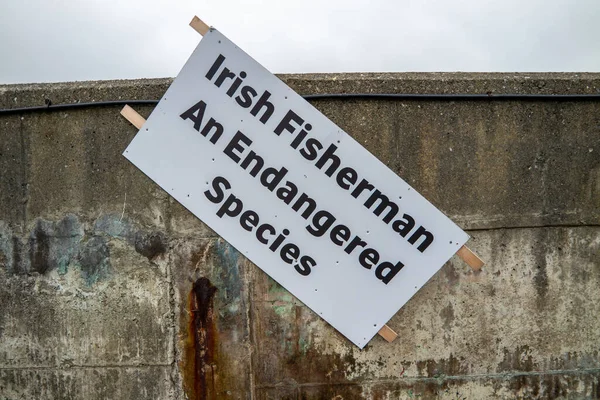 Lenan, Irland - 22 september 2021: Skyltar varnar i vinden Irish Fisherman en utrotningshotad art — Stockfoto