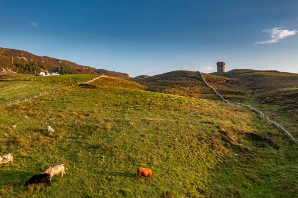 Agricultura sob a torre de sinal de cabeça Crohy no Condado de Donegal - Irlanda — Fotografia de Stock