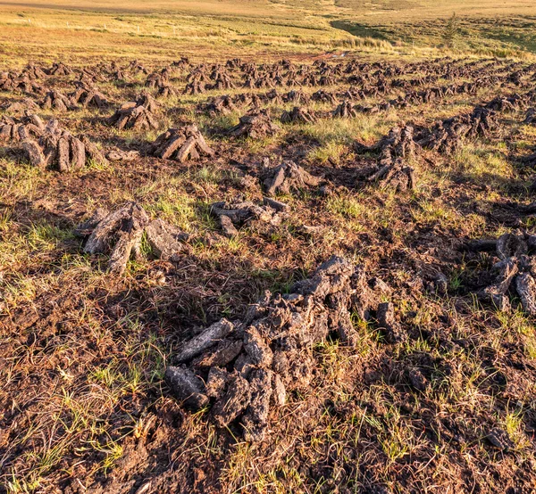 Turba apilada en un pantano de turba en el Condado de Donegal - Irlanda — Foto de Stock