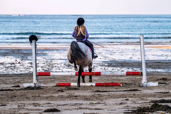 브 르 팅 포트, 국무 회의론자, 아일랜드 - 2021 년 12 월 18 일: 병동 가족 이 해변에서 말을 타고 있다 — 스톡 사진