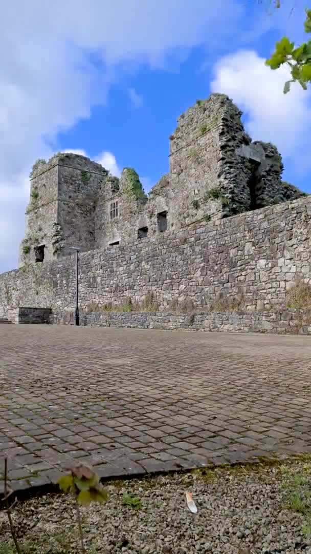 The castle ruins in Manorhamilton, erected in 1634 by Sir Frederick Hamilton - County Leitrim, Ireland — Stock Video