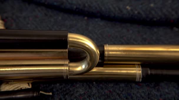 Traditional Irish uilleann pipes, bagpipes, on irish tweed — Stock Video