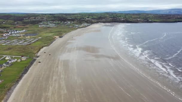 İrlanda 'nın Donegal ilçesindeki Rossnowlagh Sahili üzerinde uçuyor. — Stok video