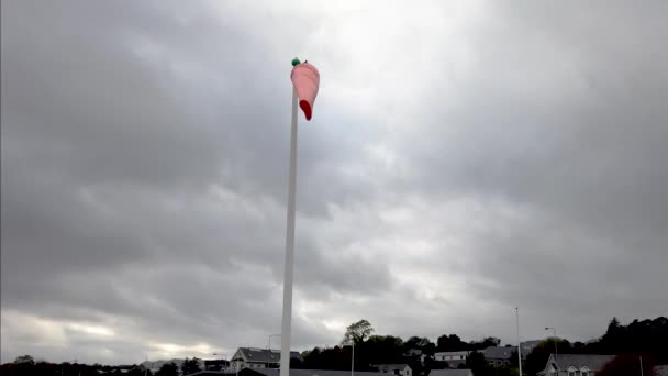 背景に曇り空と嵐の空のポスト上のWindsock — ストック動画