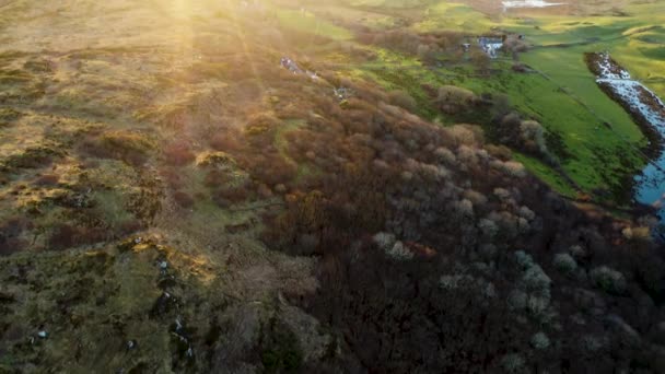 Tipikus ír tengerparti falu létrehozása naplementekor — Stock videók
