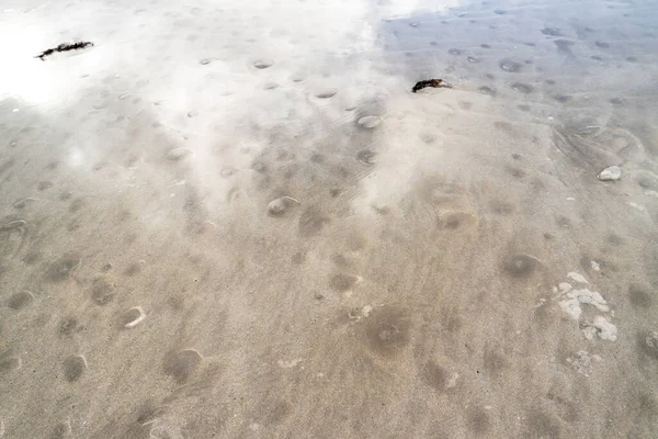 Φυσαλίδες στην άμμο που δείχνουν ότι η παλίρροια έρχεται. — Φωτογραφία Αρχείου