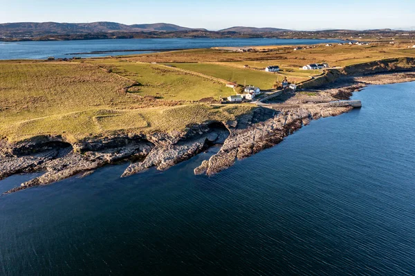 Aerial view of the Ballysaggart pier , the 15th century Franciscan Third Order remains and burial ground at St Johns Point in County Donegal - Ireland. — ストック写真