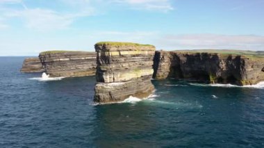 Aerial view of the Dun Briste sea stick at Downpatrick head, County Mayo - Republic of Ireland.