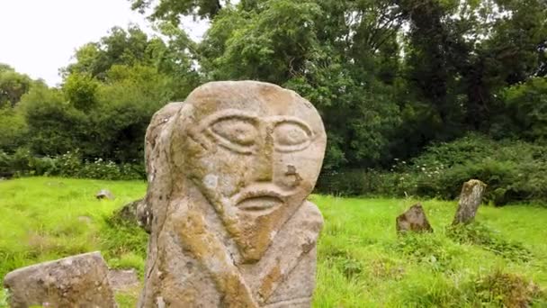 Bronze Age Stone Carviing Two Faces Called Janus Located Caldragh — Wideo stockowe