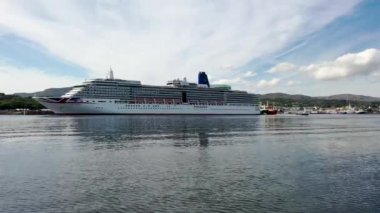 KILLYBEGS, IRELAND - JULY 22 2022: MS Arcadia is a cruise ship in the P and O Cruises fleet leaving after visiting Killybegs the first time.