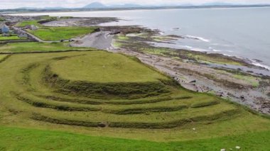 Aerial view of the historical Hut Site by Carrowhubbuck North Carrownedin close to Inishcrone, Enniscrone in County Sligo, Ireland