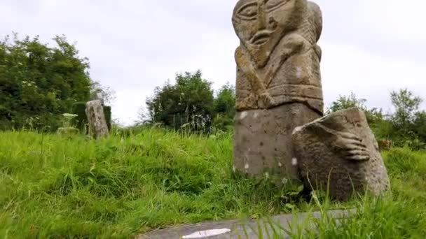 Bronze Age Stone Carviing Two Faces Called Janus Located Caldragh — Vídeo de stock